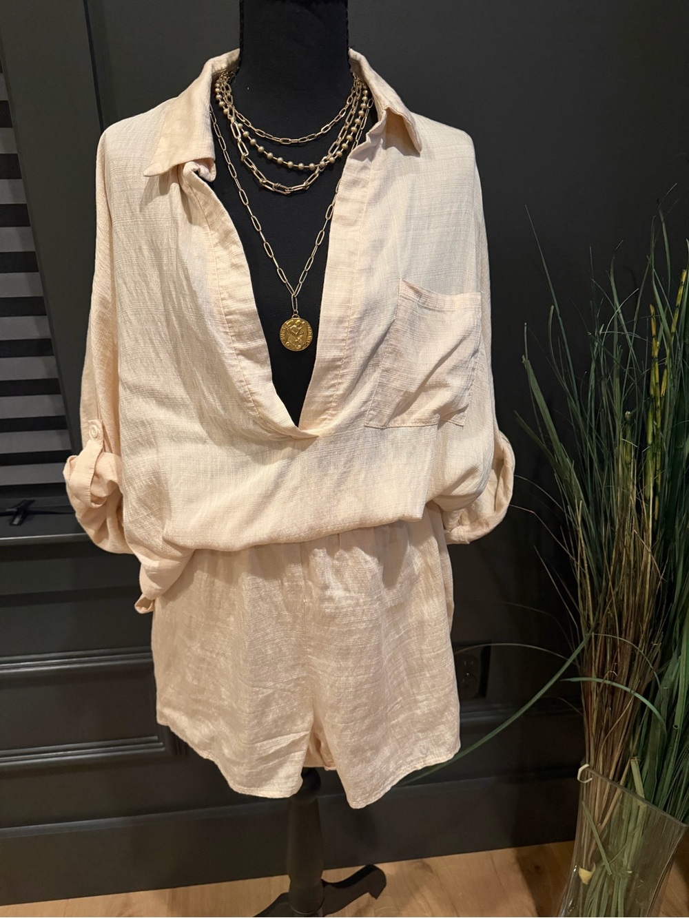 Relaxed Cream Blend Shirt & Short Set